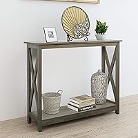 Vista 1 de Rainbow Sophia Mesa consola de entrada, mesa de sofá, moderna mesa consola de madera de granja con almacenamiento de 2 niveles, 39 pulgadas, roble