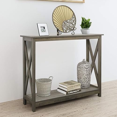 Rainbow Sophia Mesa de consola de entrada mesa de sofá mesa de consola moderna de madera de granja con almacenamiento de 2 niveles 39 pulgadas roble