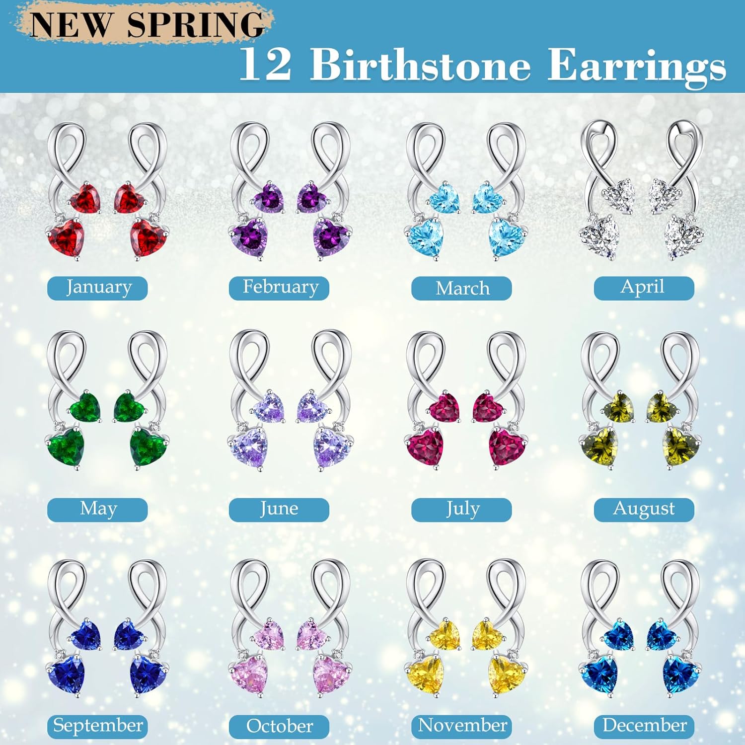 Earrings for Women, S925 Sterling Silver Birthstone Heart Studs Earring for Girlfriend Wife, Anniversary Birthday Christmas Valentines Mothers Day Gifts Jewelry for Womens Wife Her Mom - Image 5