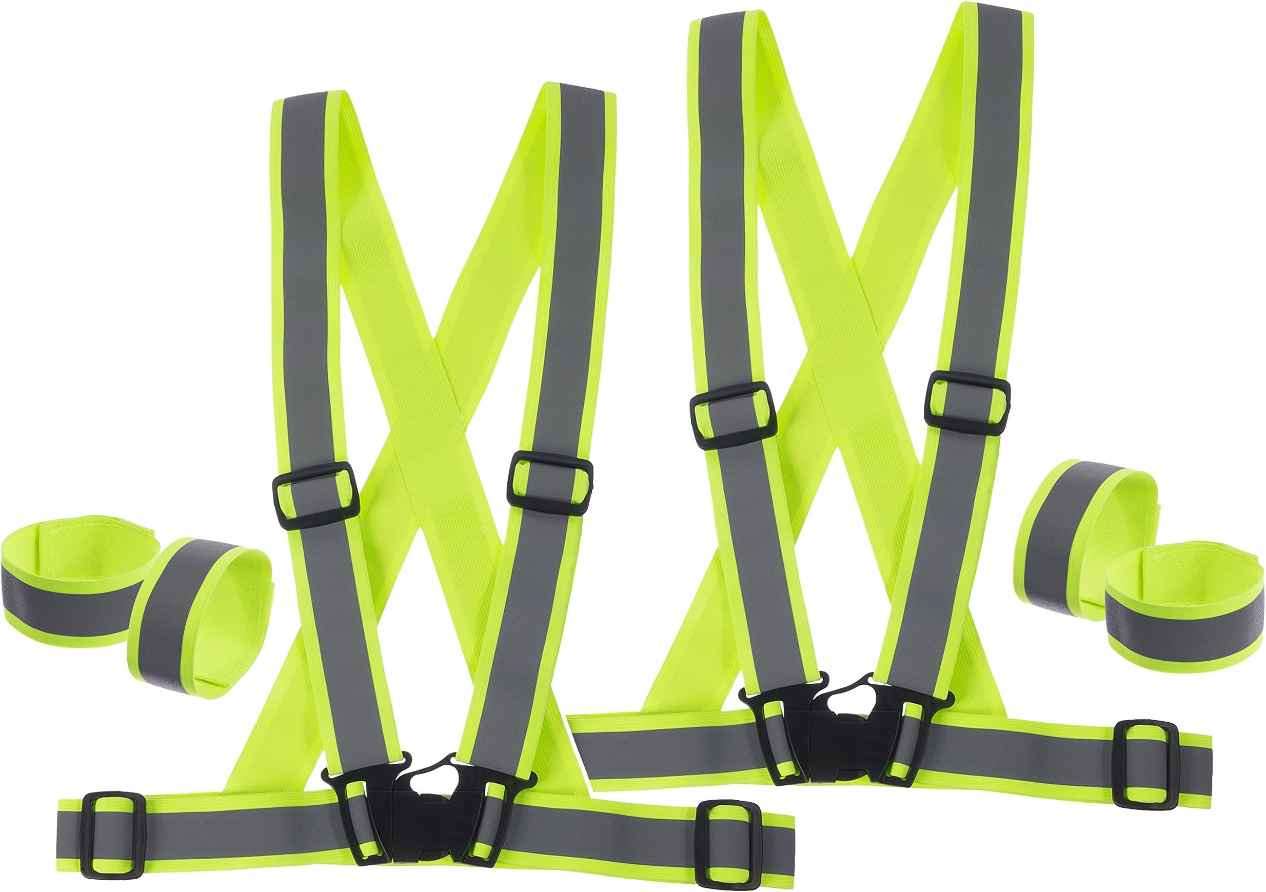 Best Reflective Vest/Belt (2-pack) - 4 BONUS Reflective Arm-Bands. High Visibility Extra Wide 1" Reflective Strip. Ideal For Cycling, Walking, Motorcycle. Fully Adjustable to fit over outdoor clothing