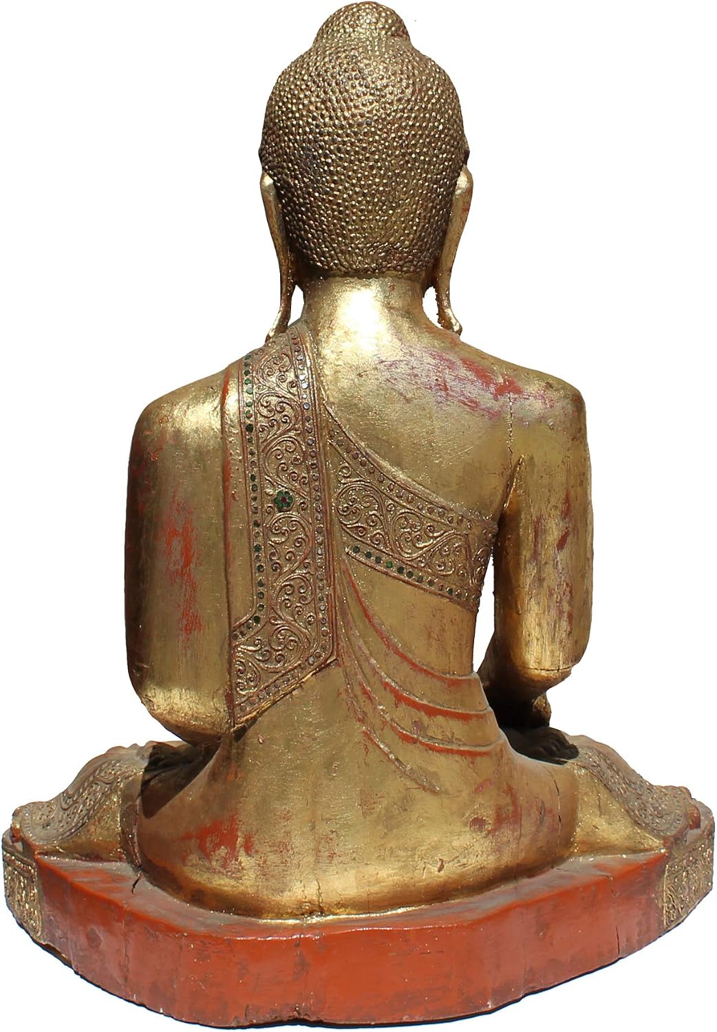 Golden Paint Relief Motif Dressing Wood Sitting Amitabha Buddha Statue Aws379
