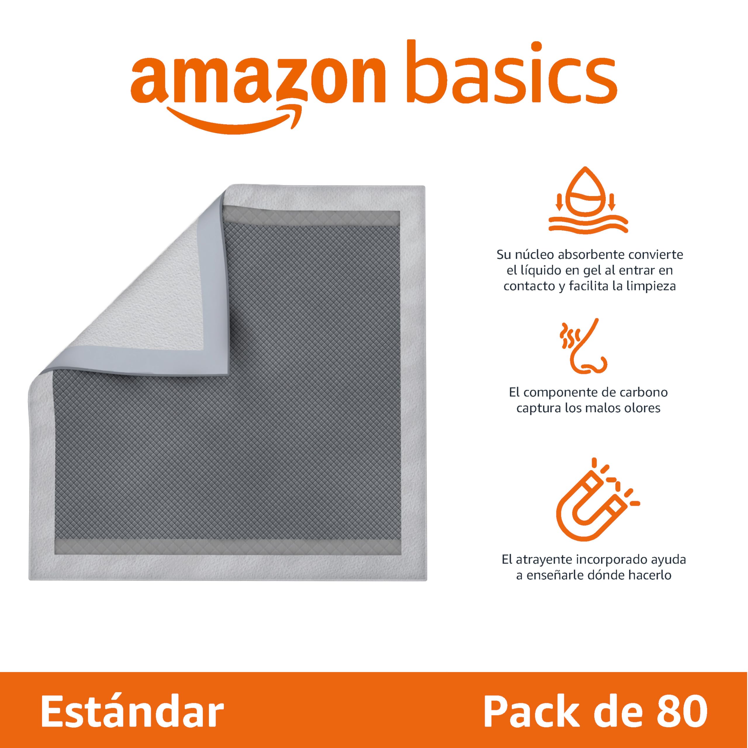 Amazon Basics Dog Puppy Training Pads, Charcoal Odor Control Pads, Leak Proof with Quick Dry Surface, Normal (80 Count, Grey) — view 2