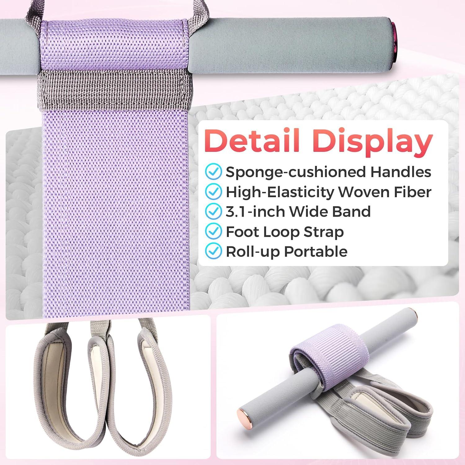 VICSKY Resistance Band with Handles - Full-Body Exercise Band for Home Workouts | Comfortable Handles & Padded Foot Loops | Convenient for Stretching & Training | 120lb Women-Friendly