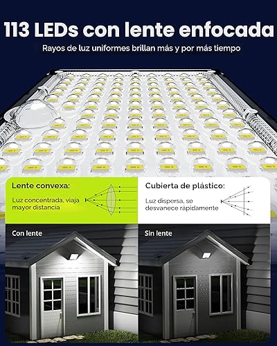 Miniatura 3 de JACKYLED Luces Solares para Exteriores con Sensor de Movimiento, 113LED Luces de Inundación Solares Blanco Frío, Impermeables del Atardecer al