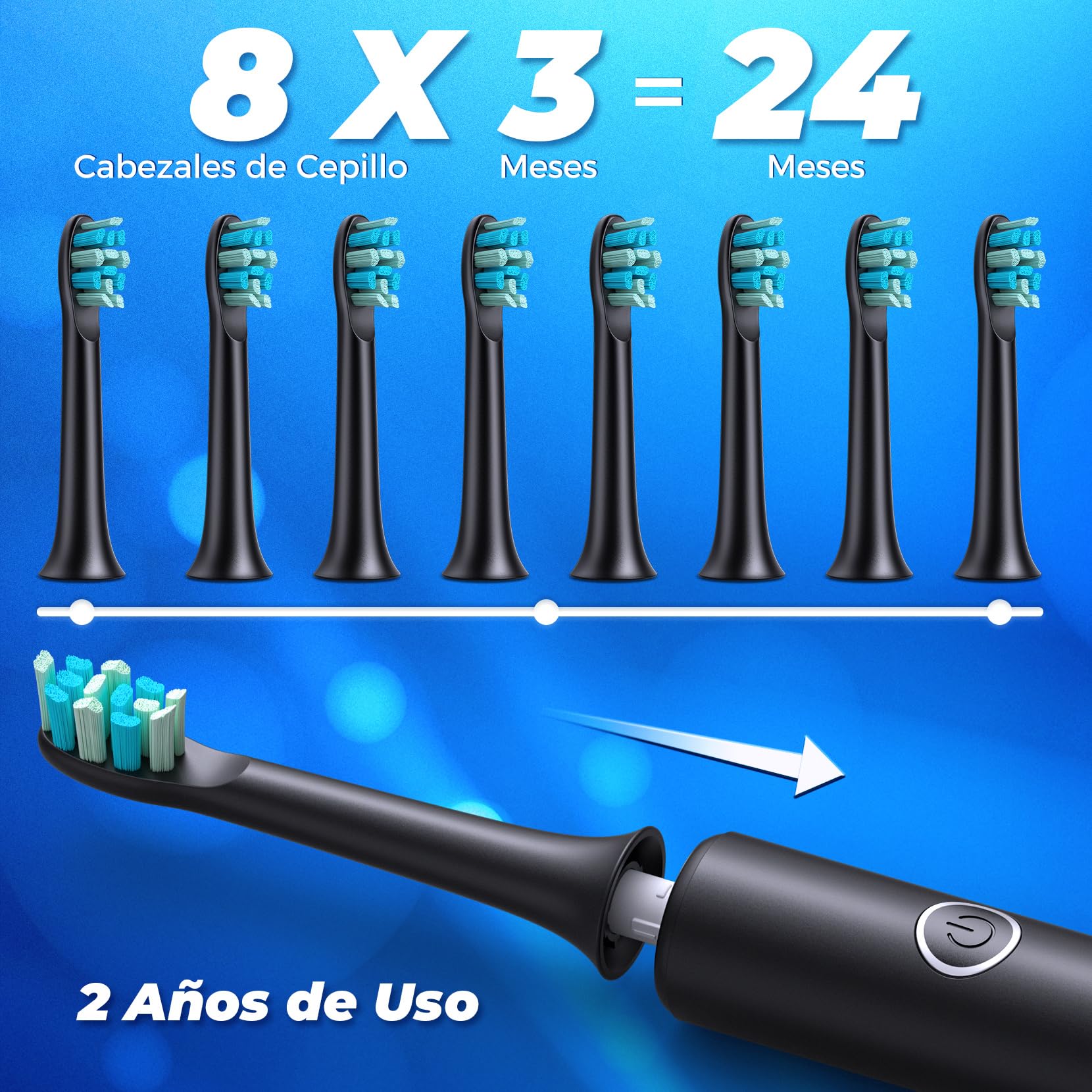 Cepillo Eléctrico de Dientes Recargable Rápido en 4 Horas, con Duración de 60 Días - Cepillo Eléctrico Adultos Infantil con 8 Cabezales, 40000 VPM y 5 Modos de Cepillado(Negro)