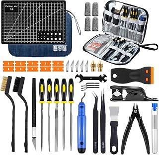 Yizhet 53-in-1 3D Drucker Zubehör Set (A5 Schneidematte + PTFE Rohrschneider) – inkl. professionellem 360°-Entgrater, Düsenreinigung, Schaber, Feilen, Pinzetten, Aufbewahrungstasche