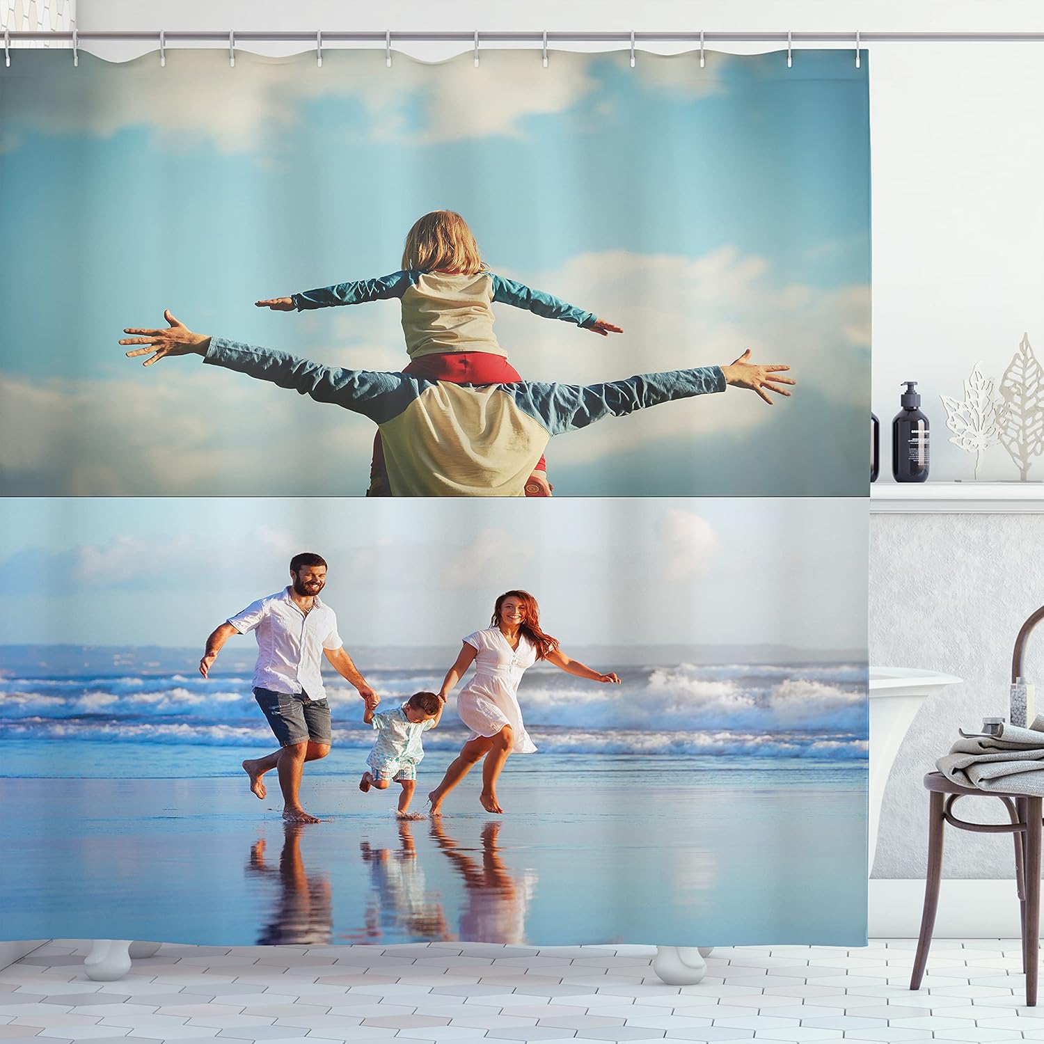 Ambesonne Personalized Shower Curtain with Photos, Cloth Fabric Bathroom Decor Set with Hooks Decorative Accent Piece Christmas and Valentines Day Gift, 70" Long, 8 Photo