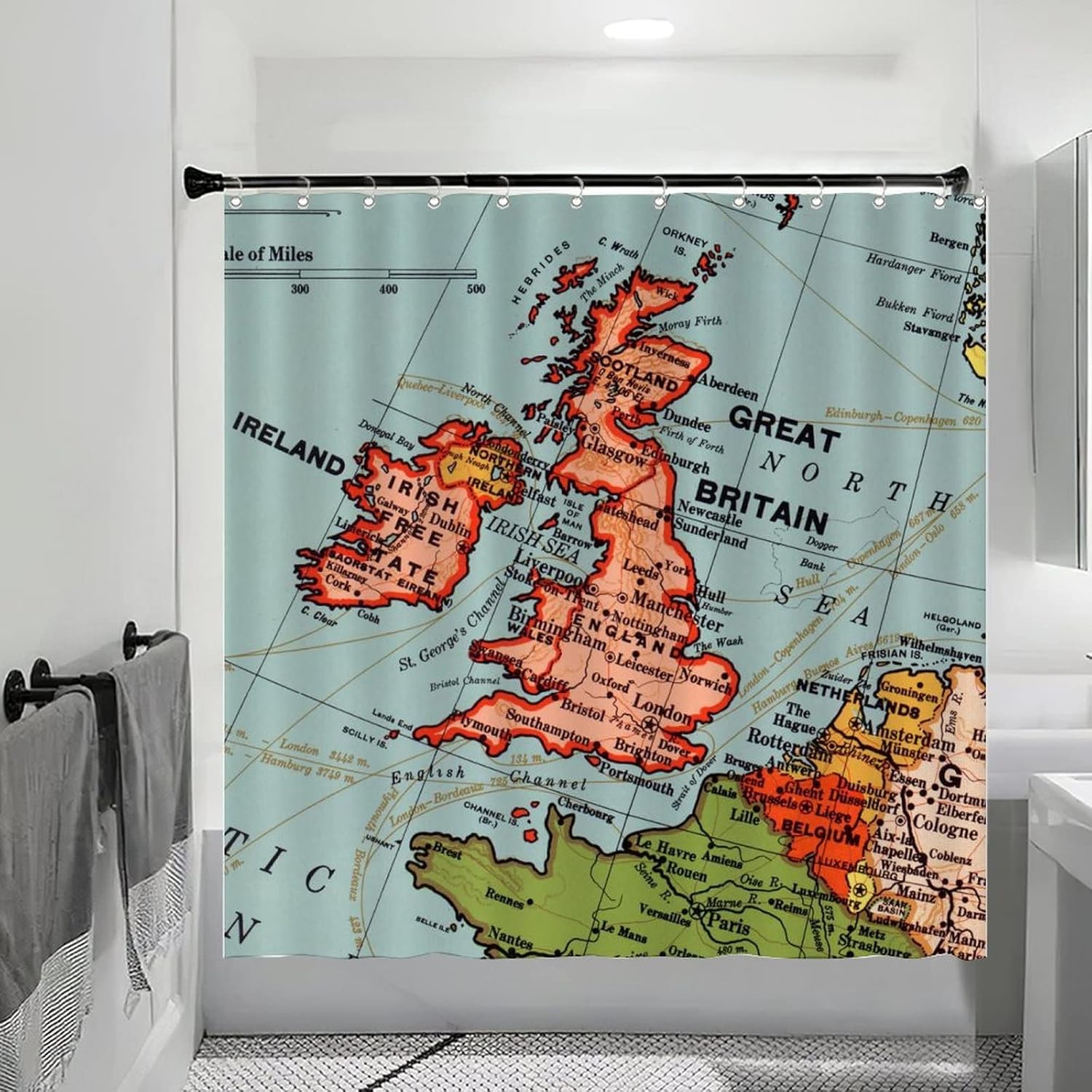Map Great Britain Bathtub Curtain Europe Political Map Fun Shower Curtain Modern Home Bathroom Decorations, 72 x 72 Inch, Hooks Included Mother's