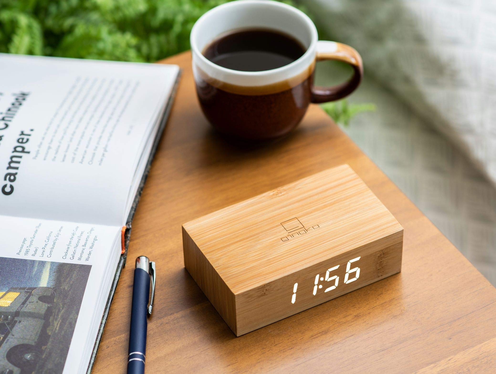 Gingko BAMBOO WOOD CLOCK RELOJ Black Redondo Clásico Unisex Adulto