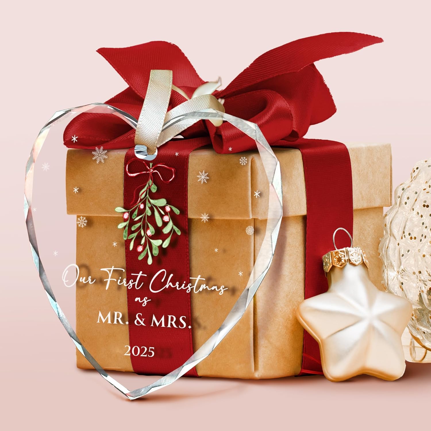 First Christmas Married Ornament 2025 - Mr and Mrs Gifts - Wedding Gifts for Couples, Newlyweds, Bride, Future Mr and Mrs - Married Bridal Shower Gift Ideas - Glass Wedding Ornament 2025 - Image 3