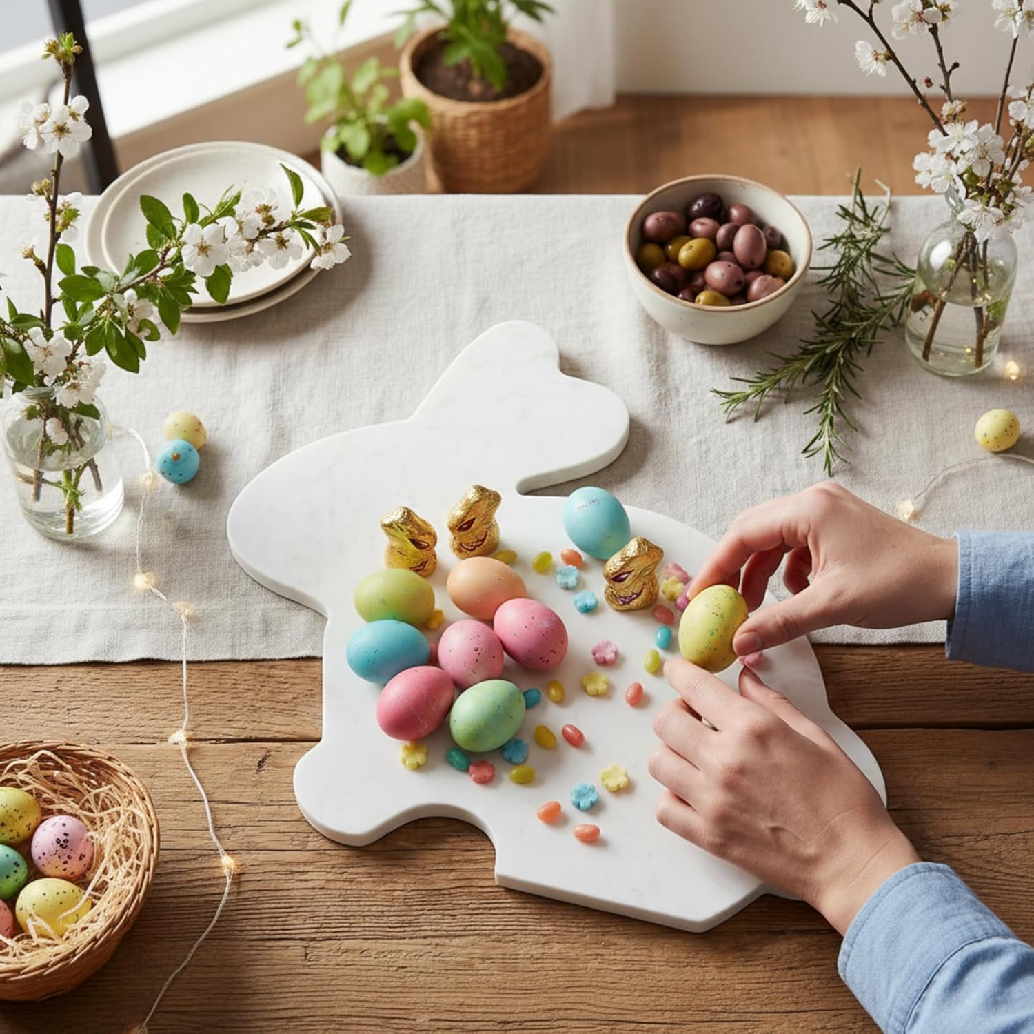 Chengu Easter Cutting Board Marble Bunny Charcuterie Board 12x 10 Inches White Bunny Tray Rabbit Shaped Marble Cheese Serving Tray for Home Kitchen Gifts Party Favors Supplies