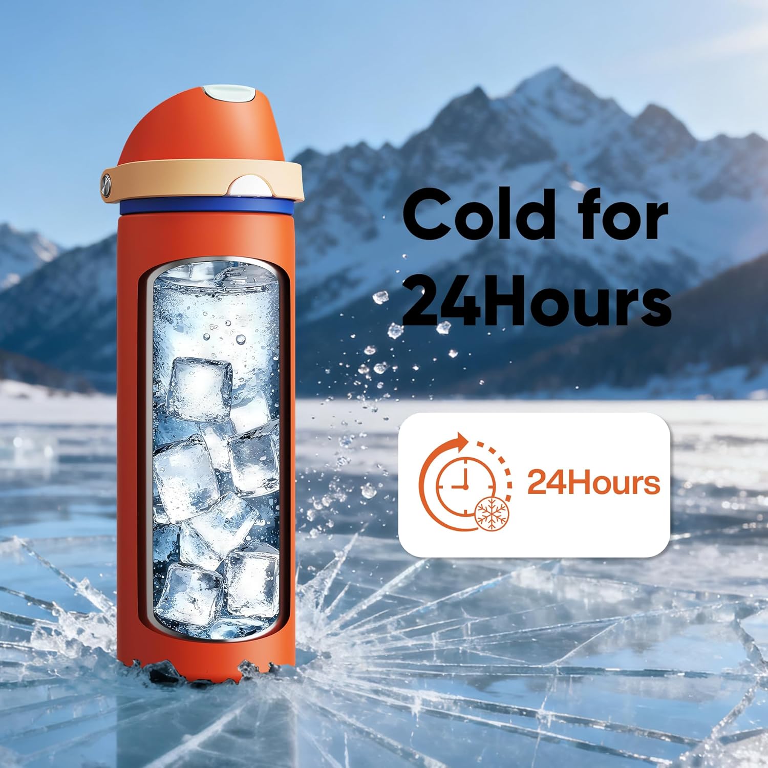 Insulated Water Bottle with Straw - Encool Stainless Steel Water Bottle with Push Button Lid, Leak-Proof & BPA-Free, Keeps Cold for 24 Hours for Sports, Travel, Gym (24 oz, Salmon) - Image 7