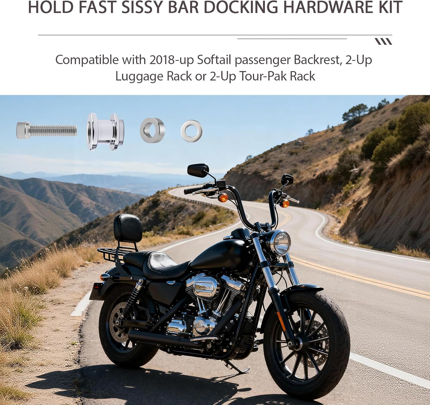 Sissy Bar Docking Hardware Kit Compatible with Harley Softail 2018-2024, 4 Point Detachable Docking Hardware for Backrest & Luggage Rack, Replacement 52300646 52300645, Chrome Silver
