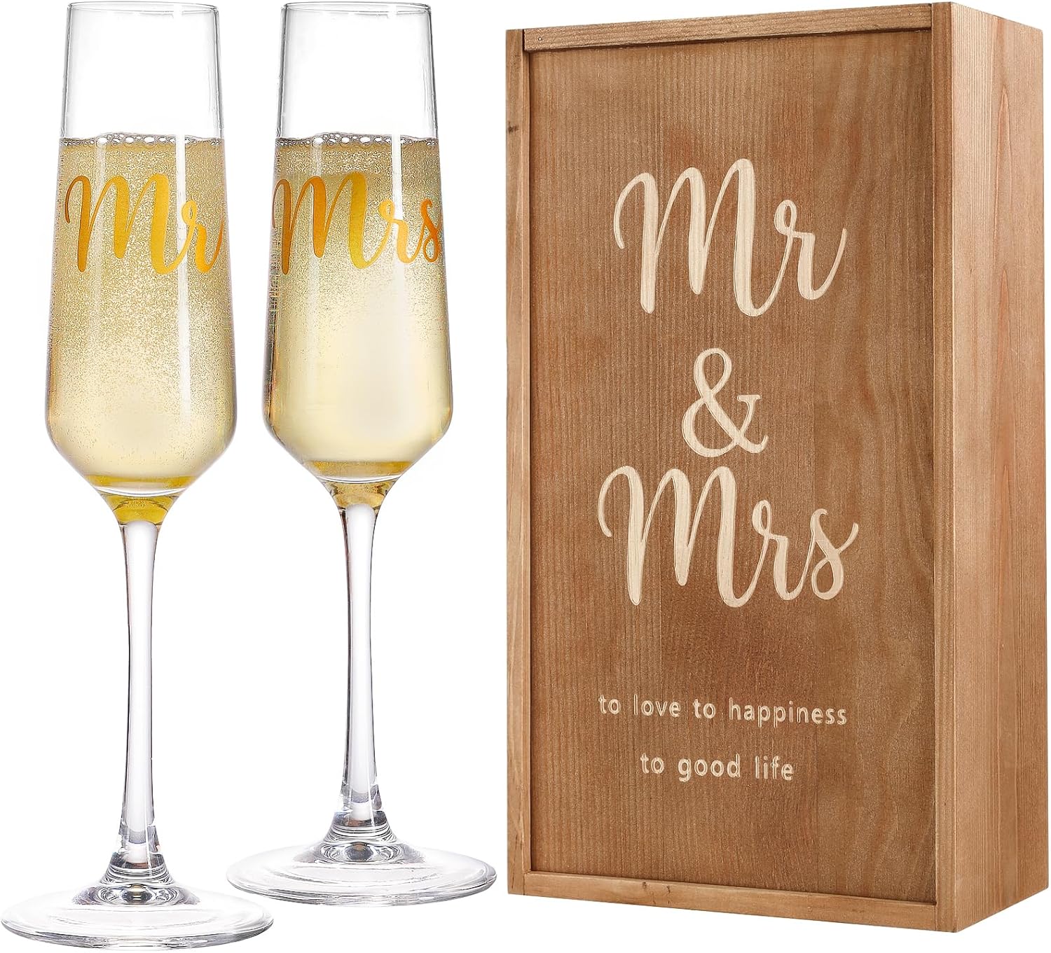 Floroom Wedding Champagne Flutes Set of 2, Elegant Glasses for Mr and Mrs, Engagement, Bridal Shower, Anniversary, or Bride and Groom Gifts
