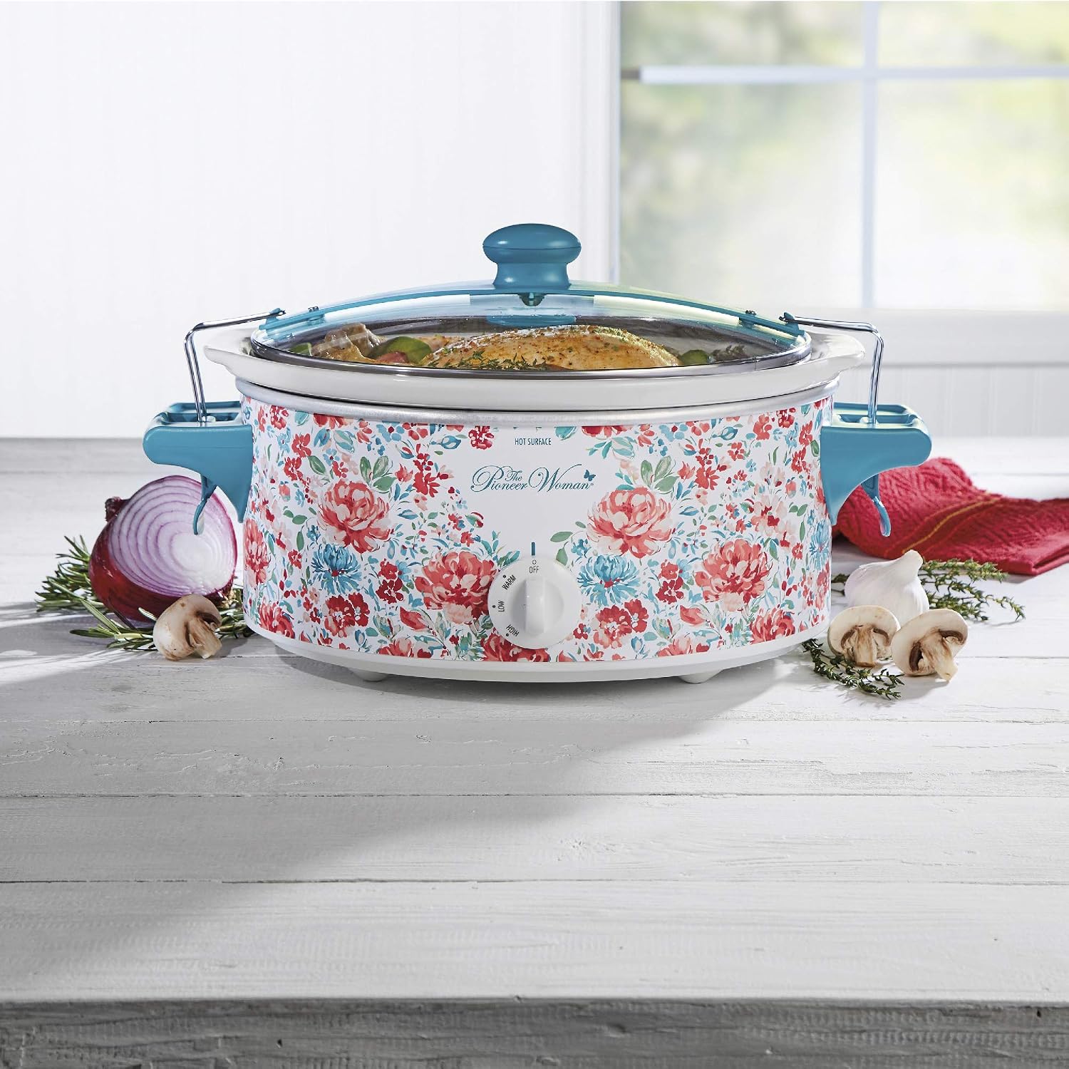 Sudopo 6-Quart Portable Slow Cooker with Full-Grip Handles, Gorgeous Garden