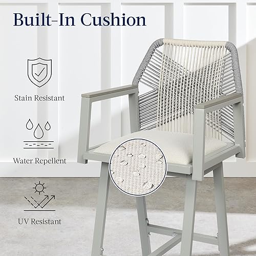 Miniatura 5 de Best Choice Products Juego de 2 taburetes de bar para exteriores, altura de barra, marco de aluminio giratorio de 360, diseño de silla de cuerda