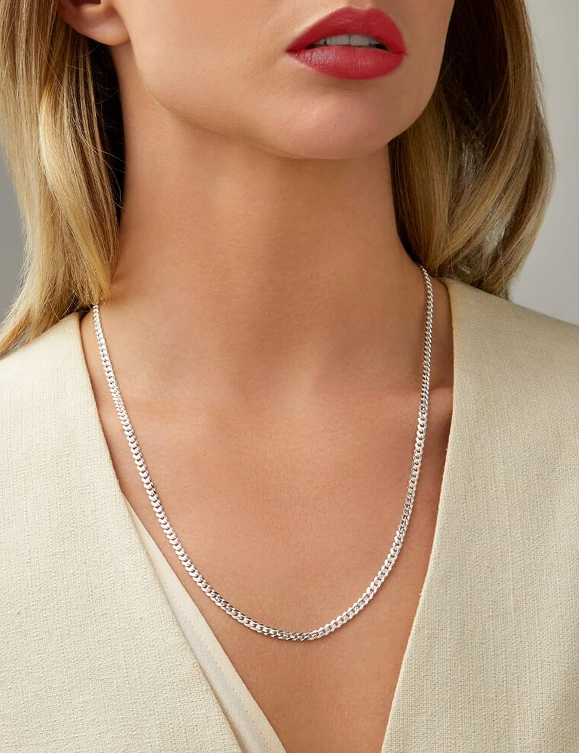 925 Sterling Silver Figaro/Cuban Chain Necklace for Men Diamond Cut Silver Link Chain for Women 16-30 Inches - Image 3