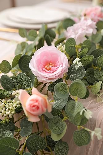 Miniatura 5 de Serra Flora Guirnalda de eucalipto de flores artificiales de 6 pies con rosas y flores guirnalda de vegetación para colgar en bodas fiestas arcos