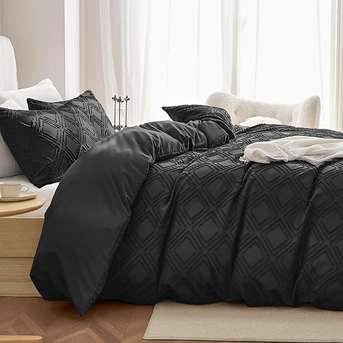 Miniatura 7 de JELLYMONI Juego de funda de edredón morado claro, tamaño King, 3 piezas, microfibra, estilo capitoné, texturado, bohemio, patrón geométrico de