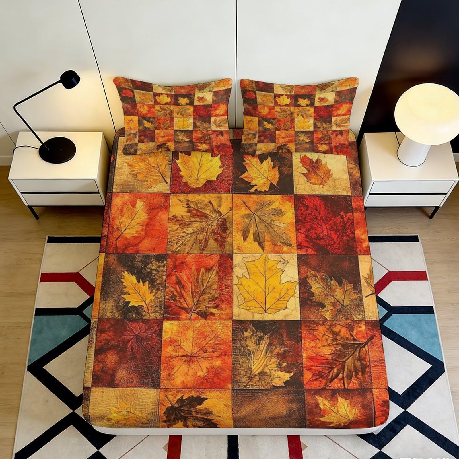 Jqzkxnhpbr Style-6 3D Printed Autumn Leaves Fitted Sheet Microfiber Soft Breathable Rustic Patchwork Mattress Cover For Bedroom Home Decor 90X200x25cm