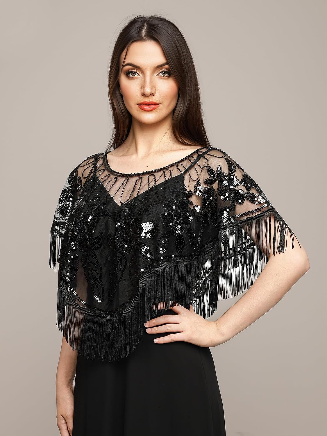 Ever-Pretty Women's Elegant Sequin Beaded Flapper Evening Shawls for Women Evening Cocktail Party 02719
