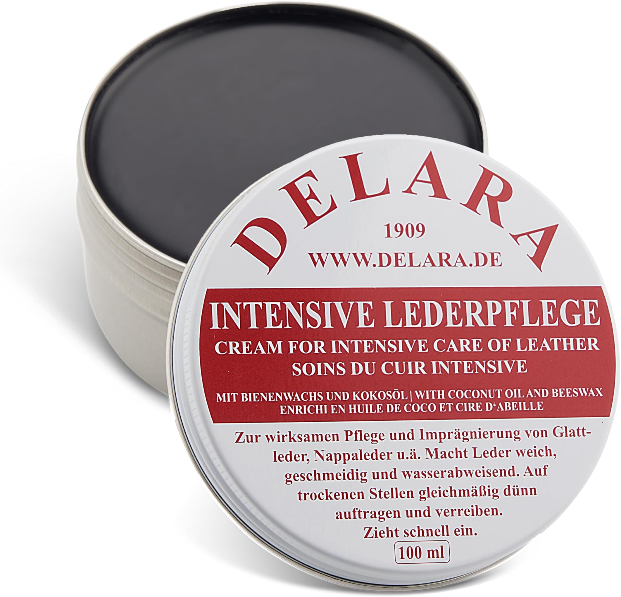 – Intensive leather care – black, 100 ml – Impregnates and protects leather very effectively, new formula with high-quality coconut oil and beeswax
