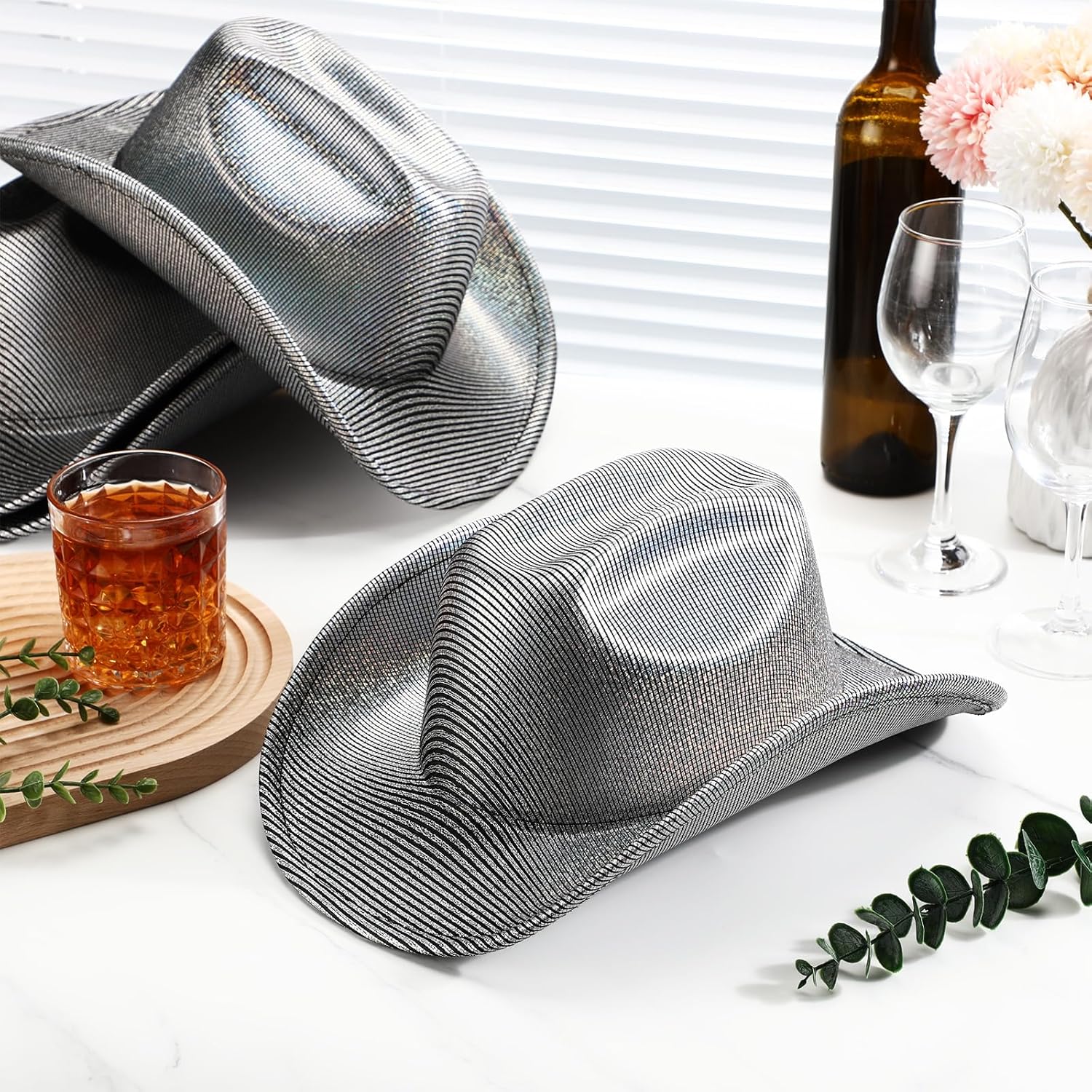 4 Pcs Sparkle Sequin Space Holographic Cowboy Hat for Womens Glitter Western Cowgirl Hat for Disco Party - Image 4
