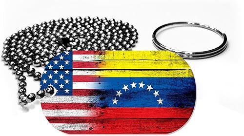 ExpressItBest Collar y llavero de aluminio para perro - Bandera de Venezuela (venezolana) - Madera/Estados Unidos, Aluminio Madera, Sin gemas.