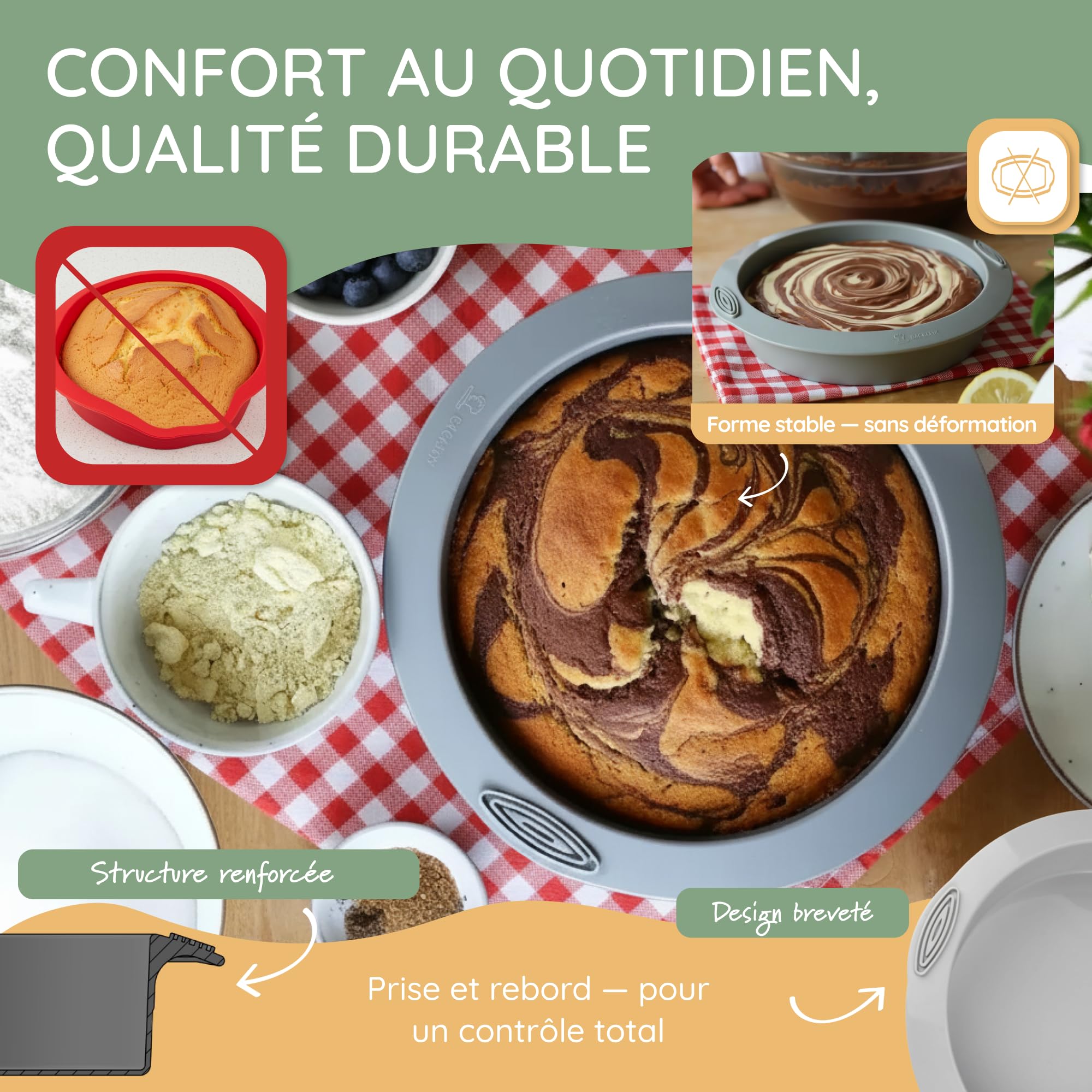 Backefix Backform 20 cm rond Ø Kuchenform Silikon rond | anti-haftend sans einfetten flexible, pour Tortenboden ou als Auflaufform | altbewährt, sain, sans BPA, lebensmittelecht | gris