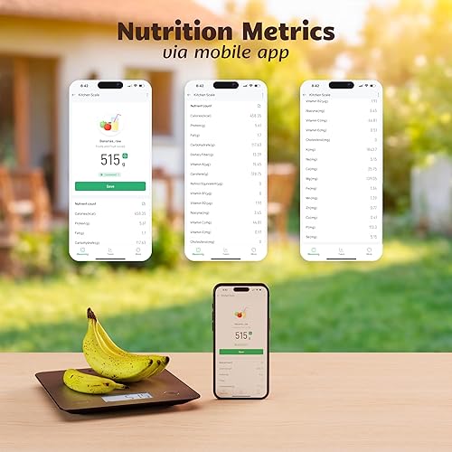 Miniatura 3 de Báscula de alimentos inteligente, báscula digital de cocina con aplicación, calculadora nutricional para calorías, macros, proteínas, 5 unidades,