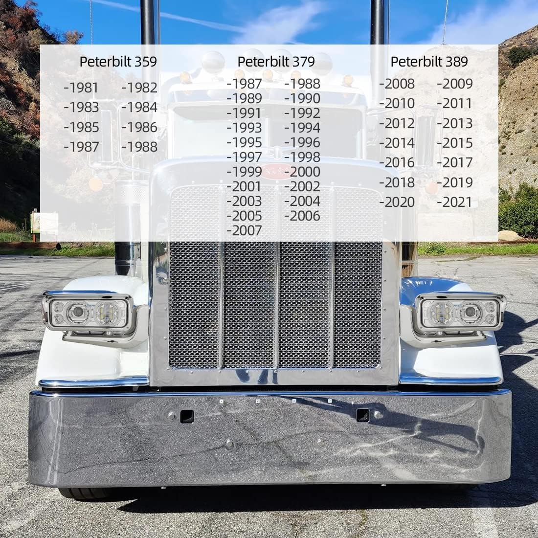 FV FIT Full LED Headlights Pair With DRL LED Halo and Amber Turn Signal Light - White Housing for Peterbilt 359 81-88, 379 87-07, 389 08-21 - DOT SAE Approved