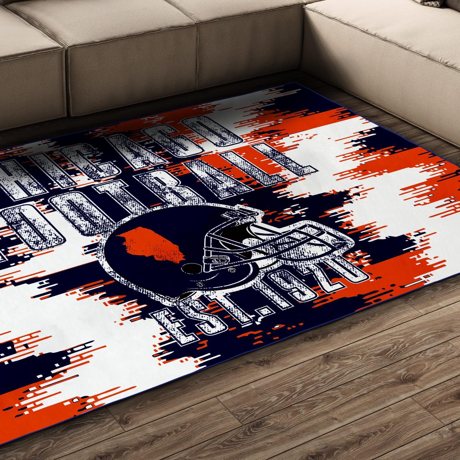 Chicago Living Room Rug for Bedroom Machine Washable Football Sports Area Rugs Carpet Non-Slip Backing for Boys and Man Cave Decor 5x7