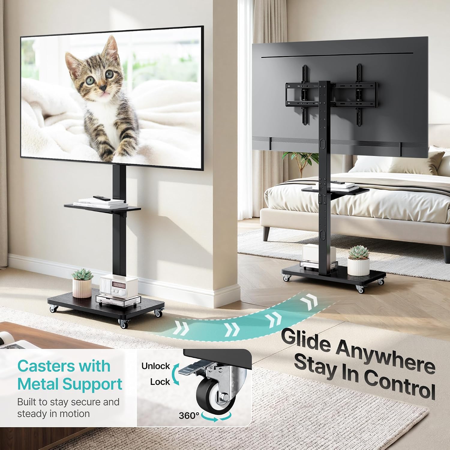 PEGZONE Rolling TV Stand for 32-75 Inch TVs Holds up to 110 lbs image 3