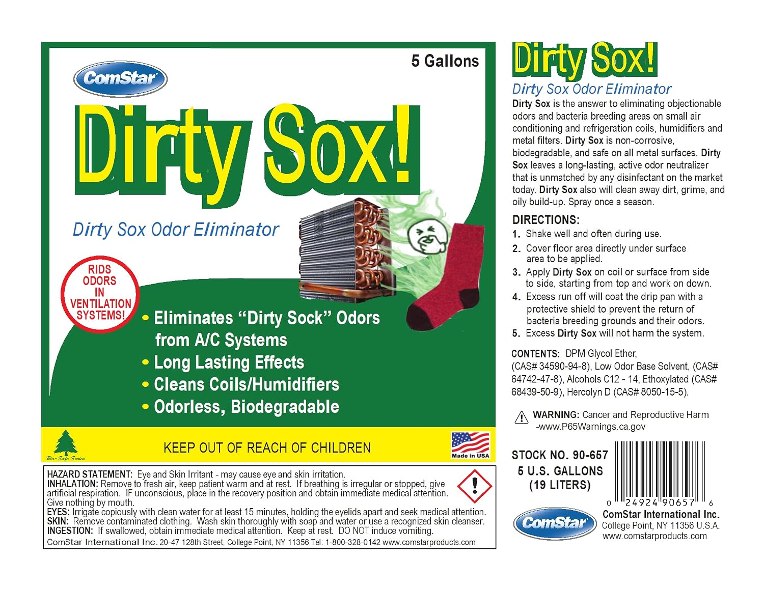 Dirty Sox, 5 Gallon, Small A/C System Odor Neutralizer & Cleaner, Spray Eliminates Dirt, Grime, Oily Build-Up & Unwanted Odors from AC, Heat Pump Systems, Made in USA (90-657)