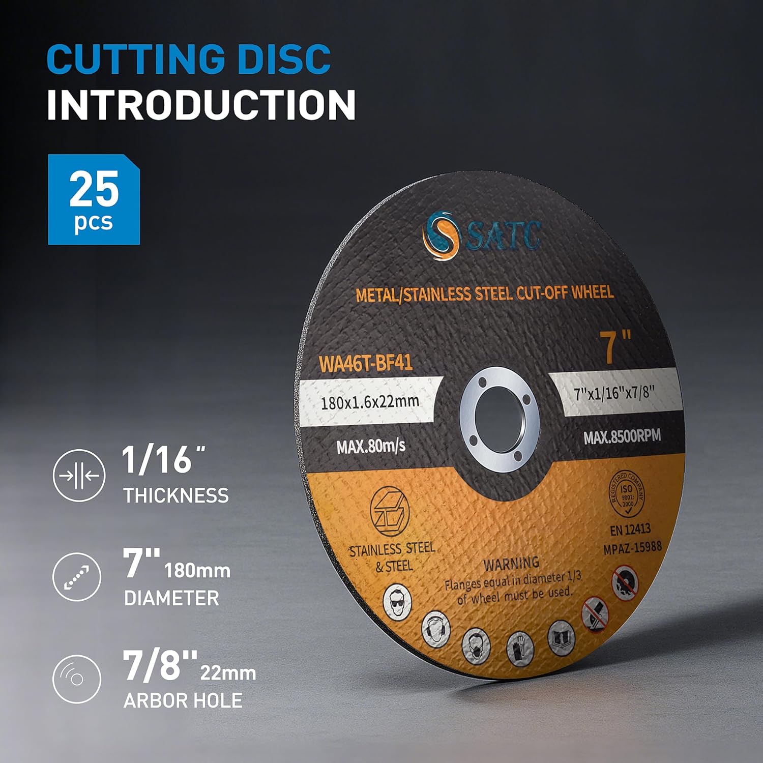 S SATC 7" Cutting Wheel 25 PCS Metal Cutting Blade 7 x 1/16 x 7/8 inch Cutting Disc Die Grinder Disc Fits Angle Grinder Air Tool