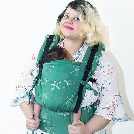 A Anmol Baby Ergonomic Adjustable Baby Carrier Flexy - Premium 100% Handwoven Cotton Newborn to Toddler - 1 Day to 4 Years, 4 Ways to Carry, ASTM Tested, 3-20kg (Starfish Green)