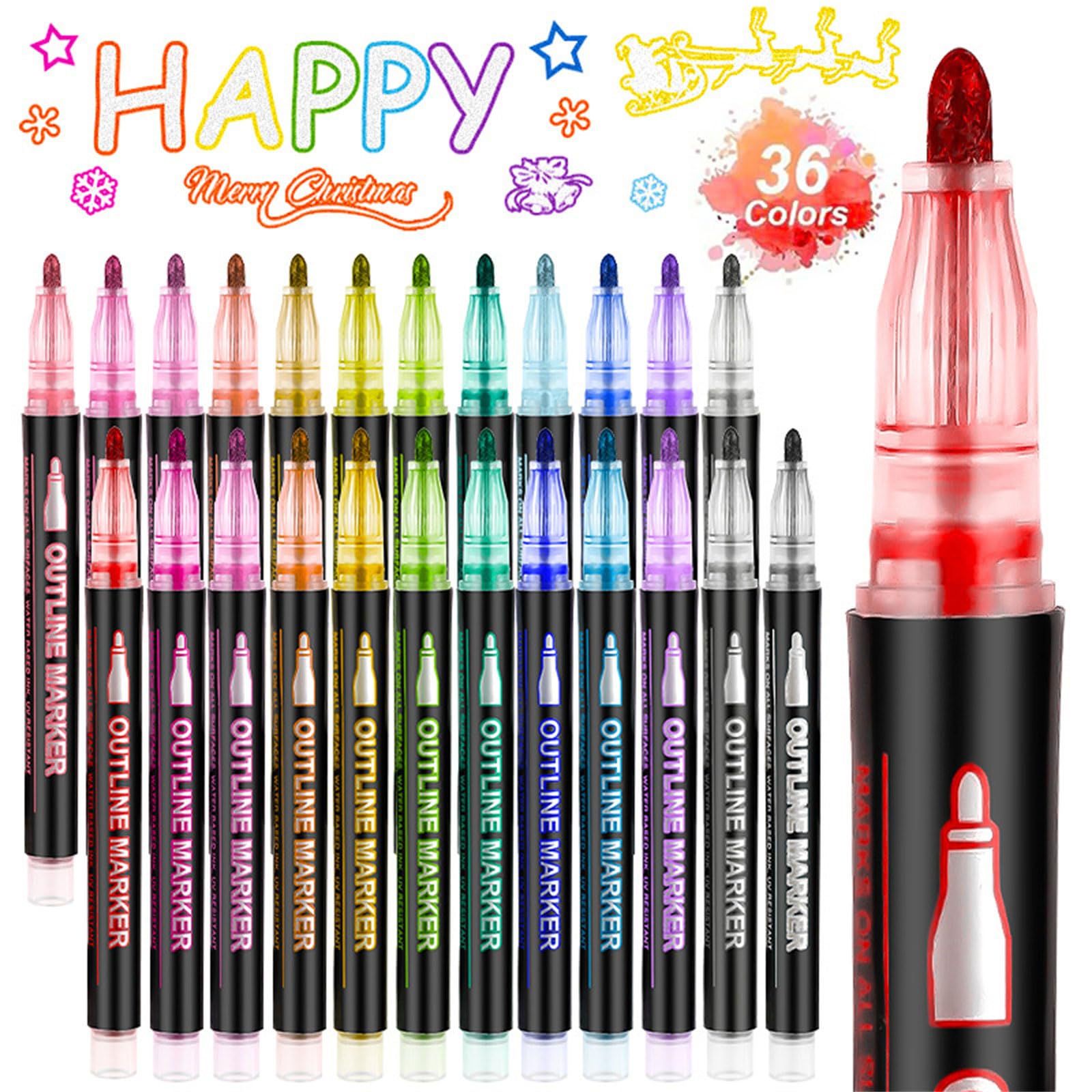 3 pennarelli metallizzati a doppia linea glitterata a prova di sbiadimento per artigianato, scrapbooking, progetti su tutte le superfici, pennarelli glitterati per bambini e vacanze