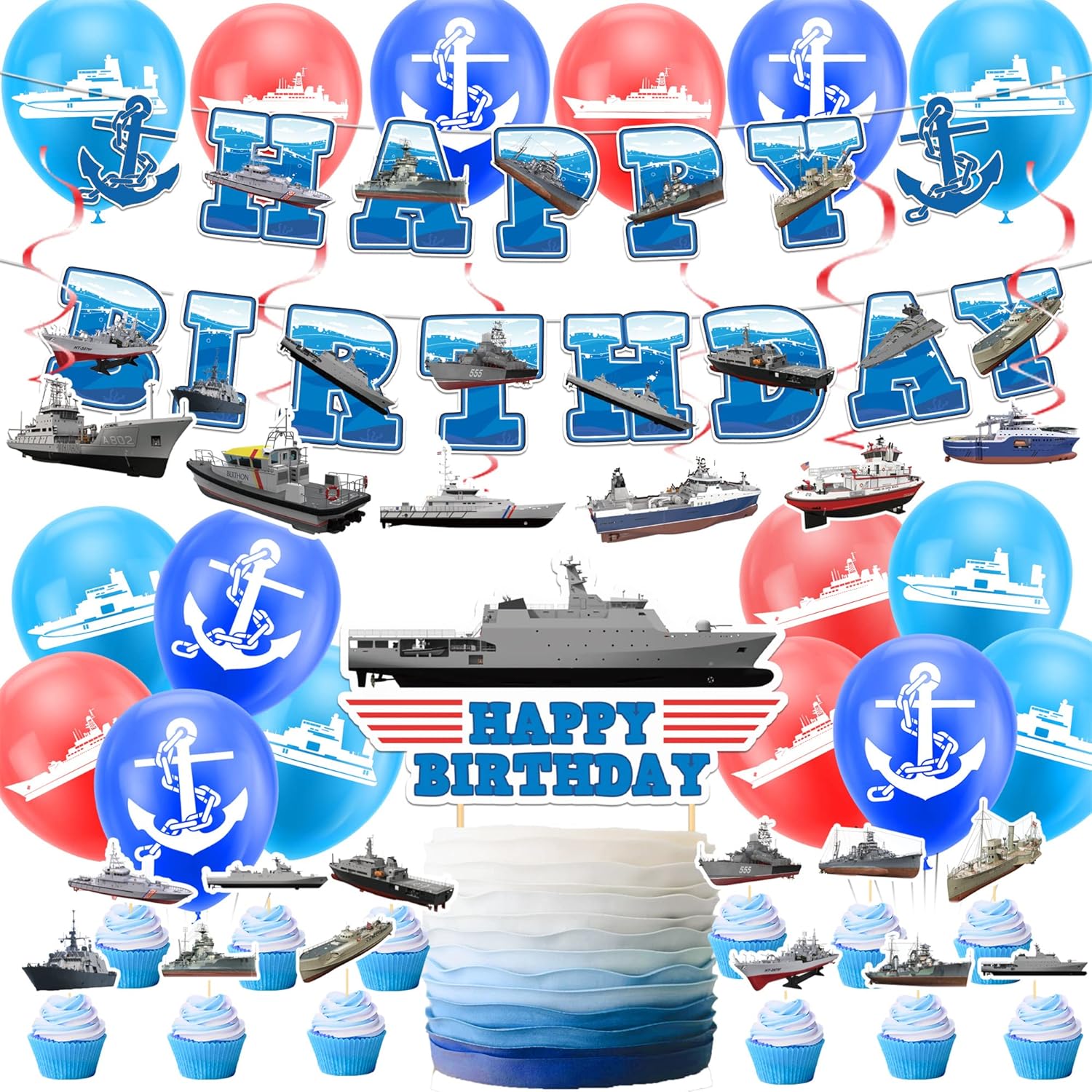 38Pcs Battleship Theme Birthday Party Supplies and