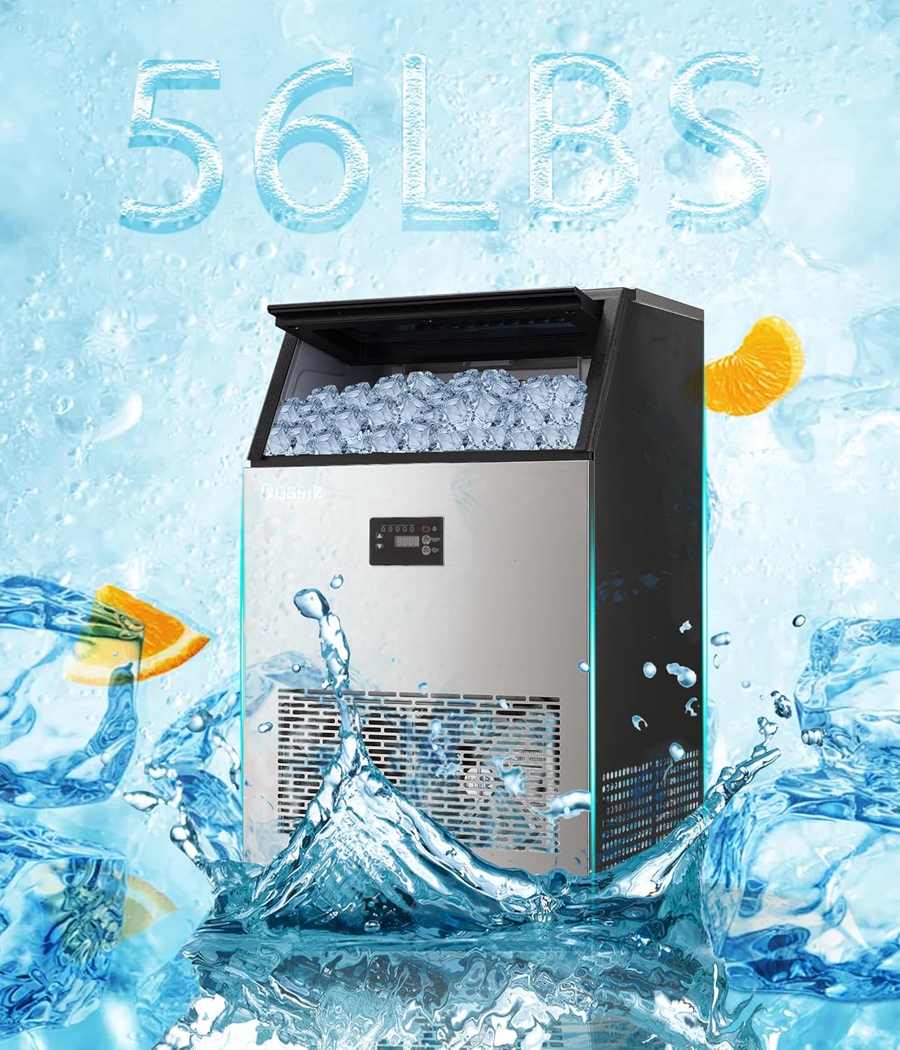 Dessiz Commercial Ice Maker Machine, 130lbs/24H Stainless Steel Under Counter ice Machine with 40lbs Ice Storage Capacity, Freestanding Ice Maker.