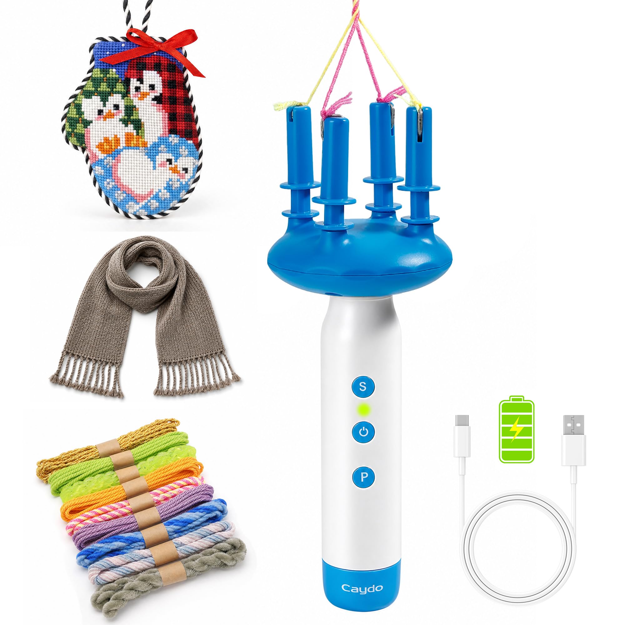 Caydo Schnurhersteller & Fransen-Twister T1, Aufladbar, 2 Geschwindigkeiten | Elektrisches Schnurwerkzeug, Tragbarer Garn-Twister Für Nadelmalerei, Makramé, Schals, Decken, Quasten Und Stricksets