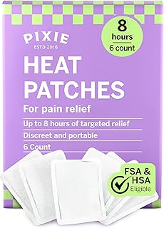 Pixie Period Cramps Menstrual Pain Relief Heat Patches - Lower Abdominal & Back Soothing Therapy - Natural Alternative to Lidocaine ICY Hot - Up to 8 Hours - 6 Count Discreet Disposable Heat Pads