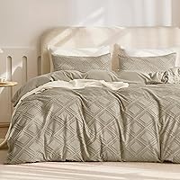 Vista 1 de JELLYMONI Funda de Edredón Tamaño King Color Caqui - Juego de Funda de Edredón Bohemio de 3 Piezas a Cuadros de Poliéster con Mechones Tejido