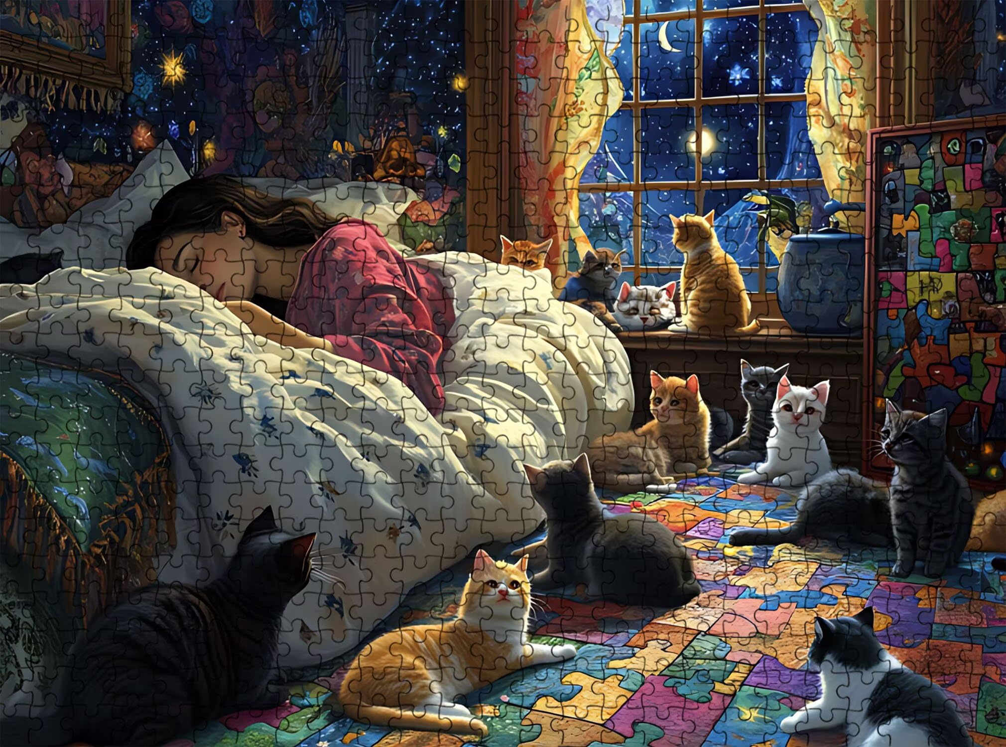 gatto ragazza Puzzle 4000 Pezzi per Adulti, Puzzle in Legno - Collezione Classica con Poster Incluso - Sfida di Concentrazione e Passatempo Antistress, Gioco Educativo per Famiglia, 141 x 87 cm f0-695