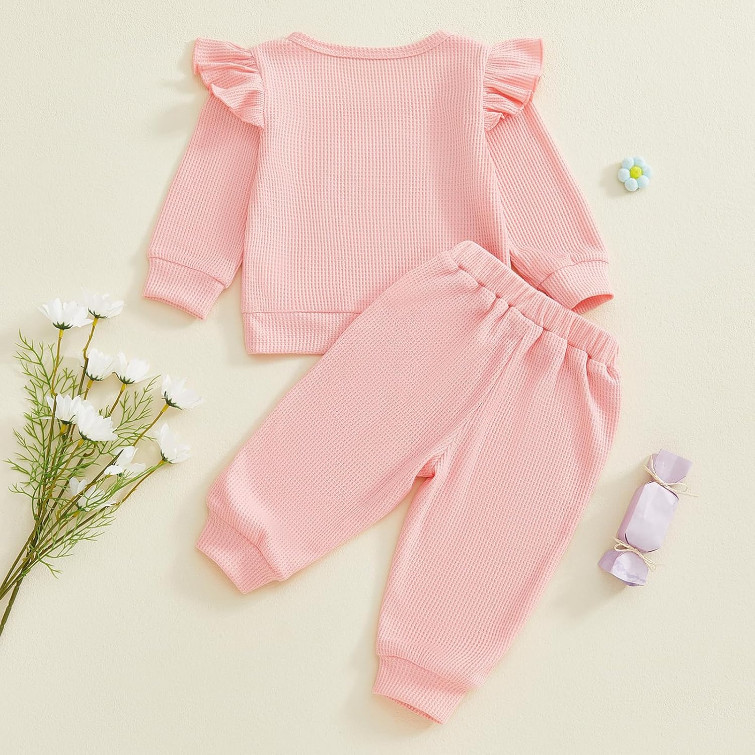 SAYOO Aunties Bestie Baby Clothes Gender Neutral Baby Boy Girl Embroidery Waffle Sweatshirt Pullover Solid Pant Fall Outfit - Image 6