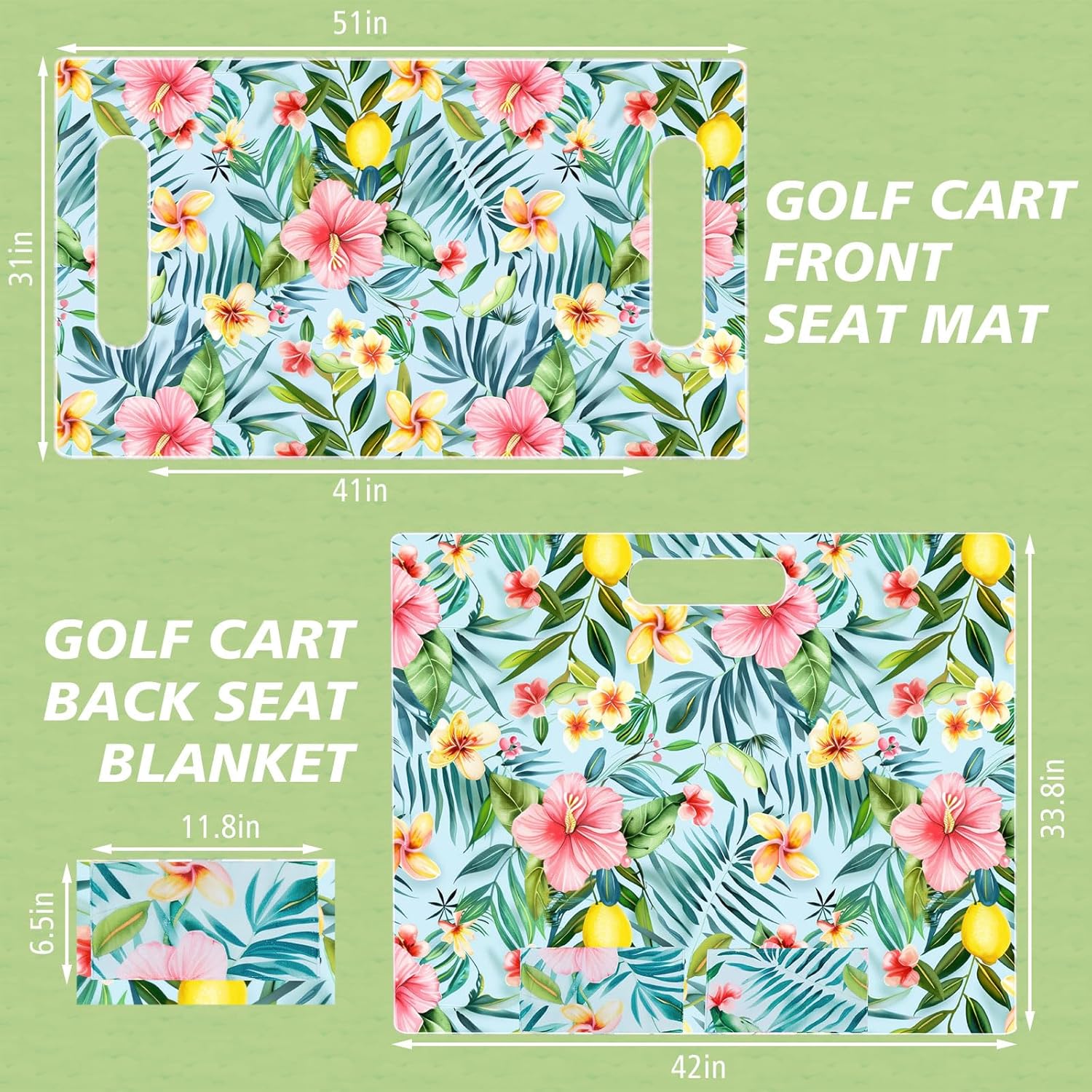 Fanfanwin 2 Pcs Hawaiian Style Golf Cart Seat Covers for 2 & 4 Passenger Carts, Golf Cart Seat Towel Blanket with Front and Rear Cover Compatible with Ezgo/Yamaha/Club Car