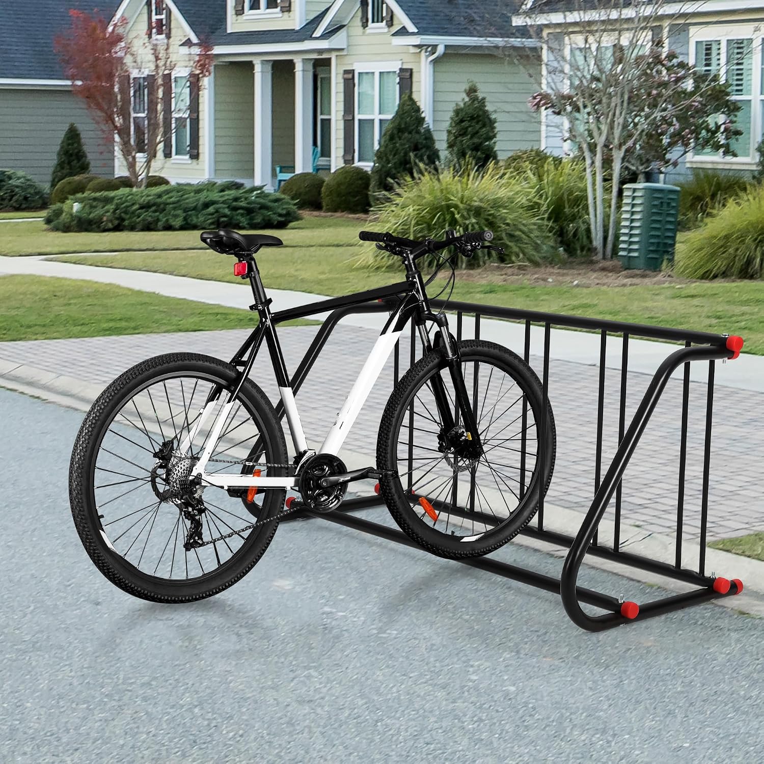 Commercial Grade Floor Bike Rack, Single-Sided 5-Bike Storage Stand, Black Powder Coated Steel Heavy Duty Commercial Bike Rack for Garage, Home and Outdoor Use
