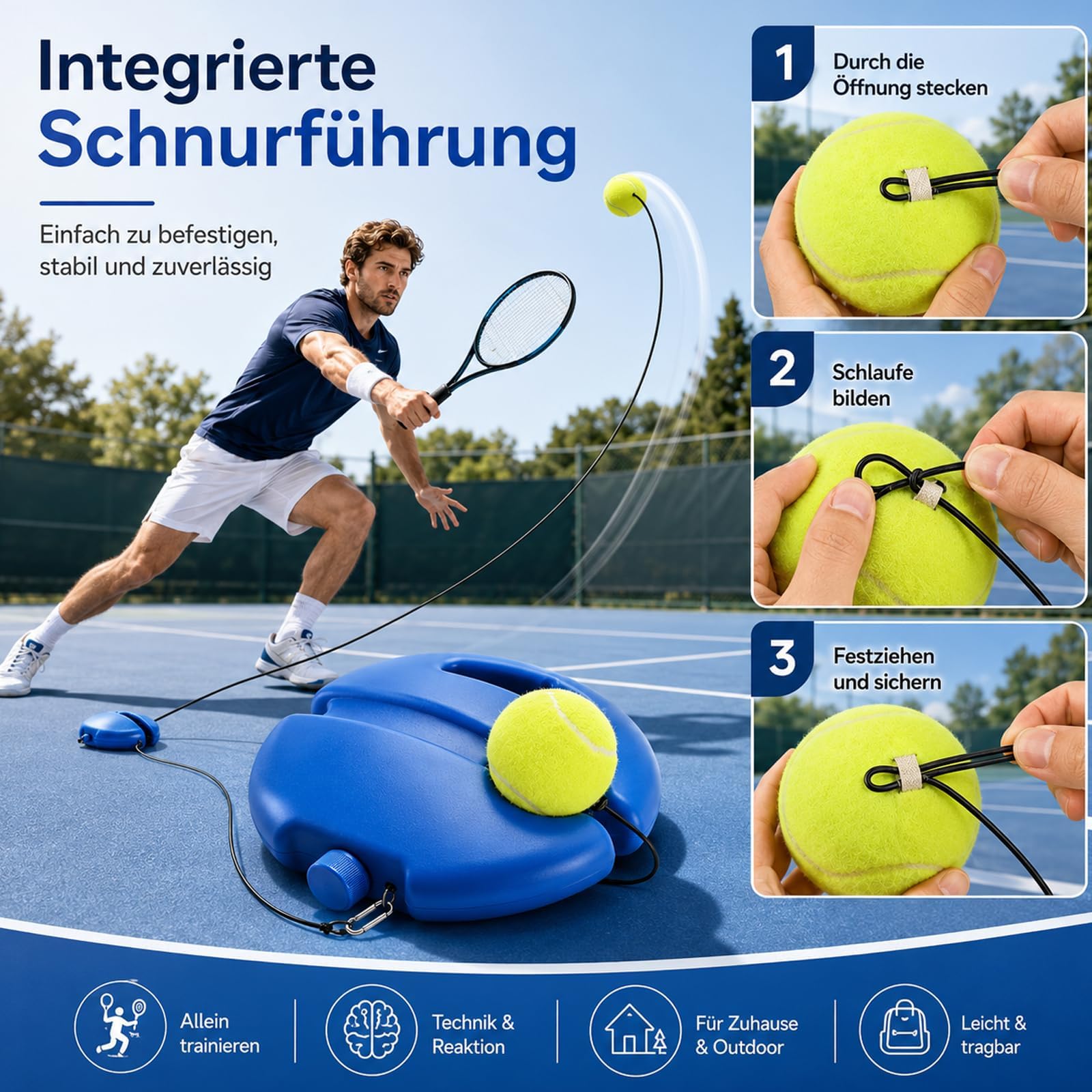 5 Stück Tennistrainer Set, Tennis Übungsgerät mit 2 Bällen und 2 Schnüren, Tennisball mit Schnur zur Schlagtechnik- und Koordinationsübung, ideal für Garten und Zuhause