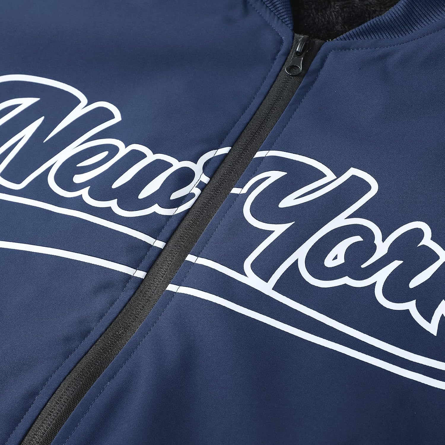 Men's winter casual fleece jacket with warm lining, New York bomber stand up collar jacket