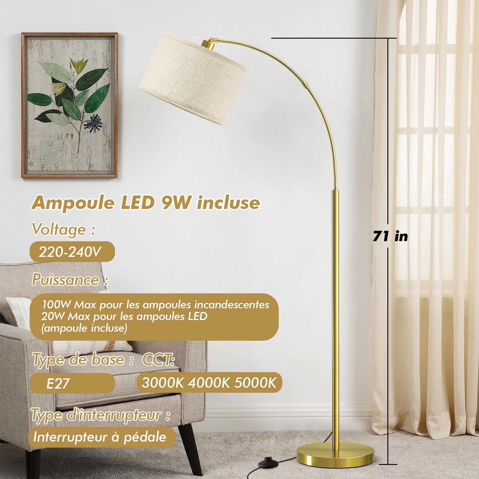 GyroVu Lampadaire sur Pied - avec Arc, Pivotant