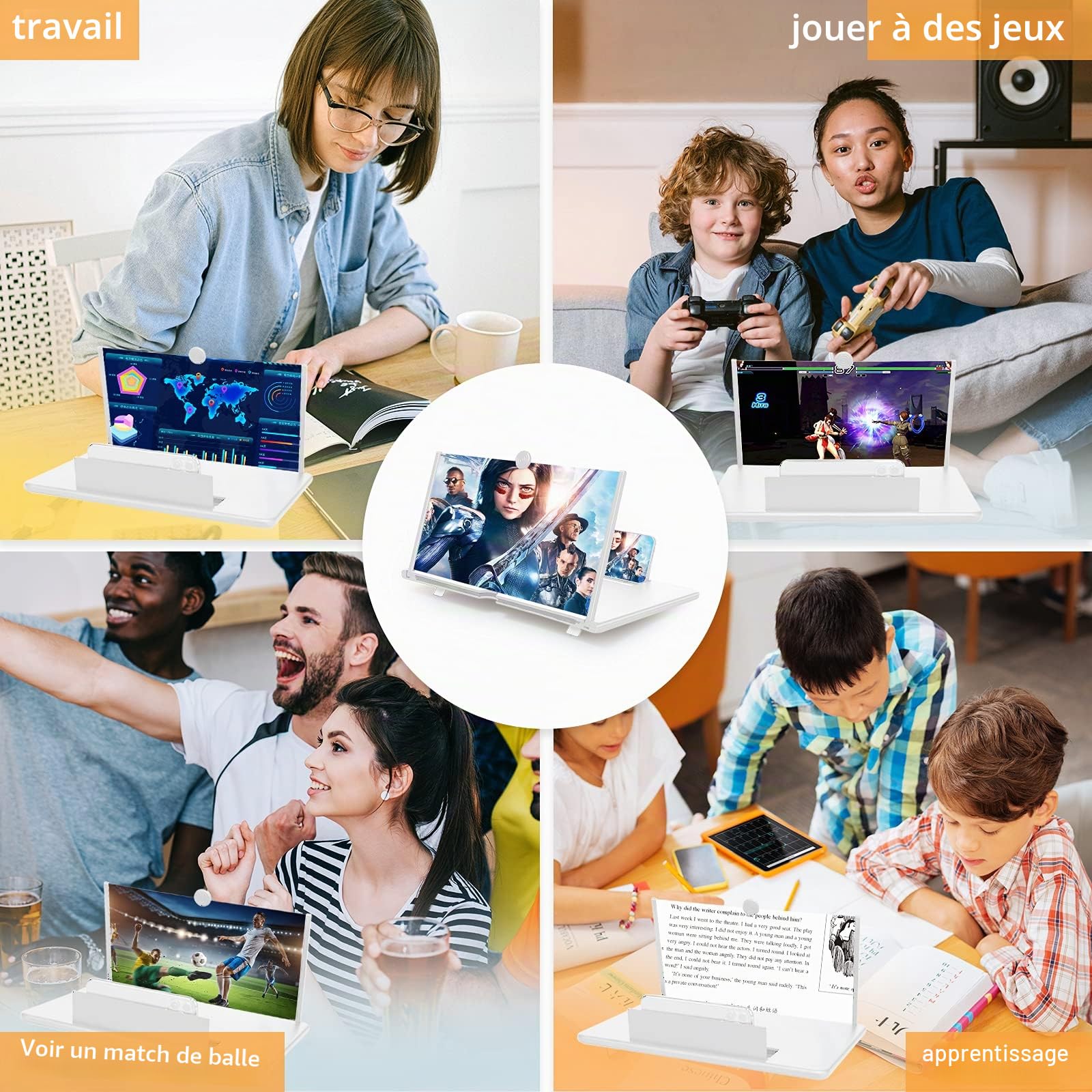16 Pouces Loupe d'écran de Smartphone,agrandisseur ecran Telephone Idee Cadeau Noel Homme et Femmes Original Utile(Blanc)